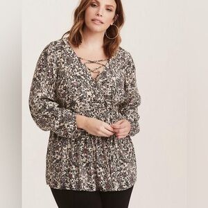 Torrid Paisley Print Challis Lace-Up Babydoll Blouse